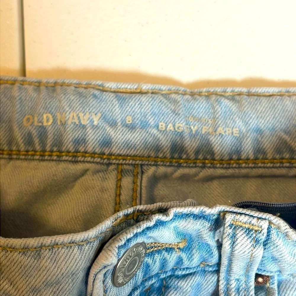 2 Pairs Girls Old Navy Adjustable Baggy Flare Baggy Wide Leg Button Jeans Size 8
